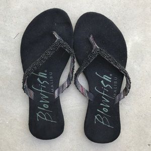 Blowfish Black Suede Beaded Sandals Size 37-38